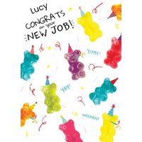Moonpig Cololurful Gummy Bears On A White Background New Job Congratulations Card