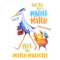 Moonpig Funny Stork And Chicken Perfect Match Anniversary Card