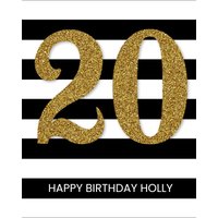 Moonpig Black And White Stripes Personalised Happy 20th Birthday Card