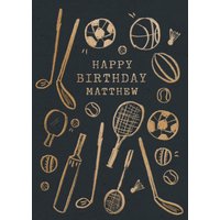 Moonpig Black And Gold Sport Illustrations Happy Birthday Card
