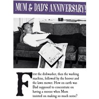 Moonpig Having A Snooze Funny Personalised Happy Anniversary Card For Mum And Dad