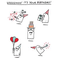 The London Studio Cute Hand-Drawn Ghosts Woooohoo It's Your Birthday Card