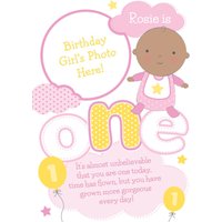 Moonpig Yellow And Pink Clouds And Balloons Personalised Photo Upload Happy 1st Birthday Card