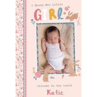 Moonpig Illustrations Of Rabbits And Flowers Welcome To The World Photo Upload New Baby Card