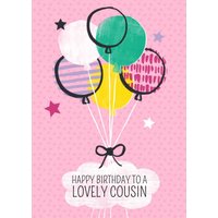 Moonpig Pink Balloons Personalised Happy Birthday Card For Cousin