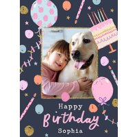 Moonpig Illustrated Balloons And Cake Photo Upload Happy Birthday Card