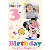 Disney Minnie Mouse Holding Pink Flower Happy 3rd Birthday Photo Upload Card