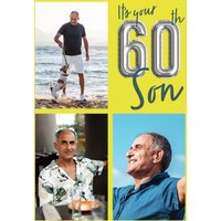 Moonpig It's Your 60th Son Balloon Numbers Photo Upload Birthday Card