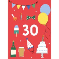 Moonpig Designers Illustrated Cute Party Balloons 30 Birthday Card