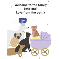 Moonpig Designers Illustrated Cute New Baby Welcome To The Family From The Pets Card X