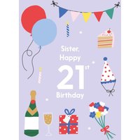 Moonpig Designers Illustrated Cute Party Balloons Sister Happy 21st Birthday Card