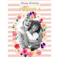 Moonpig Stripes And Flower Border Personalised Photo Upload Birthday Card For Mum