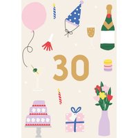 Moonpig Designers Illustrated Cute Party Balloons 30 Today Birthday Card