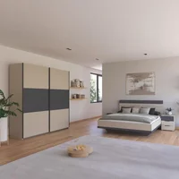 View Sajo bedroom set - 180cm - with wardrobe - champagne & metallic dark grey View Sajo bedroom set - 180cm - with wardrobe - champagne & metallic dark grey