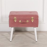 View Suitcase stool with white legs - pink velvet View Suitcase stool with white legs - pink velvet