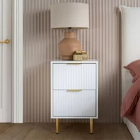 View Zara bedside table - 2 drawer - fluted - white - gold legs View Zara bedside table - 2 drawer - fluted - white - gold legs