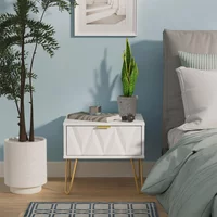 View Diamond bedside table - 1 drawer - with gold hairpin legs - white View Diamond bedside table - 1 drawer - with gold hairpin legs - white