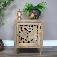 View Bedside cabinet - 1 door - small - carved mango wood View Bedside cabinet - 1 door - small - carved mango wood