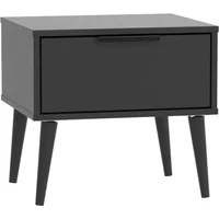 View Hong kong bedside table - 1 drawer - with wooden legs - black View Hong kong bedside table - 1 drawer - with wooden legs - black