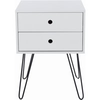 View Options bedside table - 2 drawer - white - hairpin legs View Options bedside table - 2 drawer - white - hairpin legs