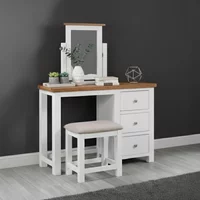 View Lundy dressing table - 3 drawer single with stool - white painted View Lundy dressing table - 3 drawer single with stool - white painted