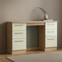 View Knightsbridge dressing table - 6 drawer - double - cream gloss and light oak View Knightsbridge dressing table - 6 drawer - double - cream gloss and light oak