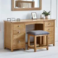 View Mallory dressing table with stool - 6 drawer - double - oak View Mallory dressing table with stool - 6 drawer - double - oak