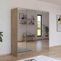 View Reflect wardrobe - 181cm - 4 door - mirrored - with interior division - artisan oak View Reflect wardrobe - 181cm - 4 door - mirrored - with interior division - artisan oak