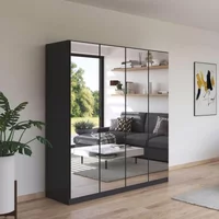 View Reflect wardrobe - 181cm - 4 door - mirrored - with interior division - metallic dark grey View Reflect wardrobe - 181cm - 4 door - mirrored - with interior division - metallic dark grey