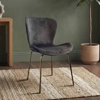 View Jasmine dining chair - set of 2 - curved back - dark grey and brass - fabric and metal View Jasmine dining chair - set of 2 - curved back - dark grey and brass - fabric and metal