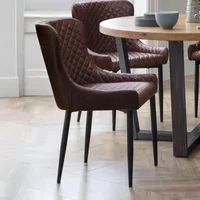 View Luxe dining chair - set of 2 - curved back - brown and black - faux leather and metal View Luxe dining chair - set of 2 - curved back - brown and black - faux leather and metal