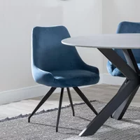 Click to view product details and reviews for Arctic Dining Chair Swivel Blue Velvet Fabric Black Legs. Click to view product details and reviews for Arctic Dining Chair Swivel Blue Velvet Fabric Black Legs.