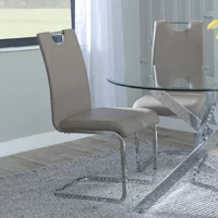 Click to view product details and reviews for Bianco Dining Chair Beige Faux Leather Chrome Cantilever Base. Click to view product details and reviews for Bianco Dining Chair Beige Faux Leather Chrome Cantilever Base.