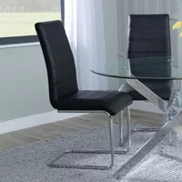 Click to view product details and reviews for Roma Dining Chair Black Faux Leather Chrome Cantilever Base. Click to view product details and reviews for Roma Dining Chair Black Faux Leather Chrome Cantilever Base.