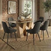 Click to view product details and reviews for Newton Dining Set 6 Seater 180cm Clear Glass And Natural 6 Claflin Dark Grey Fabric Chair. Click to view product details and reviews for Newton Dining Set 6 Seater 180cm Clear Glass And Natural 6 Claflin Dark Grey Fabric Chair.