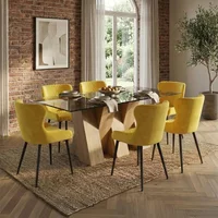 Click to view product details and reviews for Newton Dining Set 6 Seater 180cm Smoked Glass And Natural 6 Langley Yellow Fabric Chair. Click to view product details and reviews for Newton Dining Set 6 Seater 180cm Smoked Glass And Natural 6 Langley Yellow Fabric Chair.