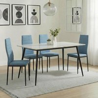 View Breton compact dining set - 4 seater - 120cm - white ceramic - 4x lido dining chairs - blue fabric - black legs View Breton compact dining set - 4 seater - 120cm - white ceramic - 4x lido dining chairs - blue fabric - black legs