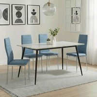 View Breton compact dining set - 4 seater - 120cm - white ceramic - 4x lido dining chairs - blue fabric - chrome legs View Breton compact dining set - 4 seater - 120cm - white ceramic - 4x lido dining chairs - blue fabric - chrome legs