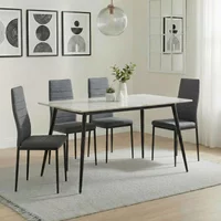 View Breton compact dining set - 4 seater - 120cm - white ceramic - 4x lido dining chairs - dark grey fabric - black legs View Breton compact dining set - 4 seater - 120cm - white ceramic - 4x lido dining chairs - dark grey fabric - black legs
