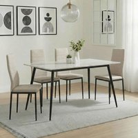 View Breton compact dining set - 4 seater - 120cm - white ceramic - 4x lido dining chairs - sand fabric - black legs View Breton compact dining set - 4 seater - 120cm - white ceramic - 4x lido dining chairs - sand fabric - black legs