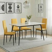 View Breton compact dining set - 4 seater - 120cm - white ceramic - 4x lido dining chairs - yellow fabric - black legs View Breton compact dining set - 4 seater - 120cm - white ceramic - 4x lido dining chairs - yellow fabric - black legs