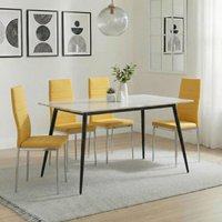 View Breton compact dining set - 4 seater - 120cm - white ceramic - 4x lido dining chairs - yellow fabric - chrome legs View Breton compact dining set - 4 seater - 120cm - white ceramic - 4x lido dining chairs - yellow fabric - chrome legs
