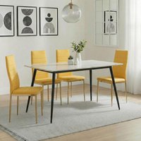 View Breton compact dining set - 4 seater - 120cm - white ceramic - 4x lido dining chairs - yellow fabric - gold legs View Breton compact dining set - 4 seater - 120cm - white ceramic - 4x lido dining chairs - yellow fabric - gold legs