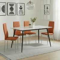 Click to view product details and reviews for Breton Compact Dining Set 4 Seater 120cm White Ceramic 4x Metro Dining Chairs Burnt Orange Leather Chrome Legs. Click to view product details and reviews for Breton Compact Dining Set 4 Seater 120cm White Ceramic 4x Metro Dining Chairs Burnt Orange Leather Chrome Legs.