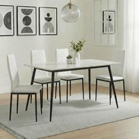 View Breton compact dining set - 4 seater - 120cm - white ceramic - 4x metro dining chairs - white leather - black legs View Breton compact dining set - 4 seater - 120cm - white ceramic - 4x metro dining chairs - white leather - black legs