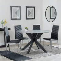 Click to view product details and reviews for Novara Dining Set 4 Seater 130cm Round White Ceramic 4x Metro Dining Chairs Black Leather Chrome Legs. Click to view product details and reviews for Novara Dining Set 4 Seater 130cm Round White Ceramic 4x Metro Dining Chairs Black Leather Chrome Legs.