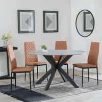 Click to view product details and reviews for Novara Dining Set 4 Seater 130cm Round White Ceramic 4x Metro Dining Chairs Burnt Orange Leather Black Legs. Click to view product details and reviews for Novara Dining Set 4 Seater 130cm Round White Ceramic 4x Metro Dining Chairs Burnt Orange Leather Black Legs.