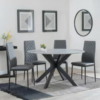 Click to view product details and reviews for Novara Dining Set 4 Seater 130cm Round White Ceramic 4x Metro Dining Chairs Grey Leather Black Legs. Click to view product details and reviews for Novara Dining Set 4 Seater 130cm Round White Ceramic 4x Metro Dining Chairs Grey Leather Black Legs.