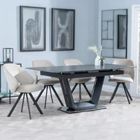 Click to view product details and reviews for Alpha Extending Dining Set 4 6 Seater 140cm 180cm Black Ceramic Ion Swivel Dining Chair Beige Velvet Fabric. Click to view product details and reviews for Alpha Extending Dining Set 4 6 Seater 140cm 180cm Black Ceramic Ion Swivel Dining Chair Beige Velvet Fabric.