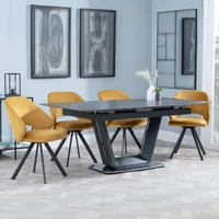Click to view product details and reviews for Alpha Extending Dining Set 4 6 Seater 140cm 180cm Black Ceramic Ion Swivel Dining Chair Mustard Velvet Fabric. Click to view product details and reviews for Alpha Extending Dining Set 4 6 Seater 140cm 180cm Black Ceramic Ion Swivel Dining Chair Mustard Velvet Fabric.